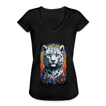 Schneeleopard | Leopard | Raubtier - Frauen Vintage T-Shirt - Schwarz - Vorne - Danielle (179cm)