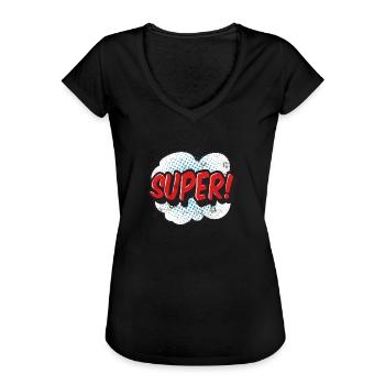 SUPER COMICSTYLE GRAFFITI COMIC 80s MOTIF GIFT - Women's Vintage T-Shirt - black - Front - Danielle (179cm)