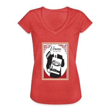 Vérone - T-shirt vintage Femme - rouge chiné - Devant - Danielle (179cm)