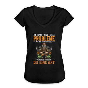 Axt Nordmann Wikinger Geschenkidee - Frauen Vintage T-Shirt - Schwarz - Vorne - Danielle (179cm)