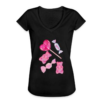 Süßigkeiten Candy - Frauen Vintage T-Shirt - Schwarz - Vorne - Danielle (179cm)