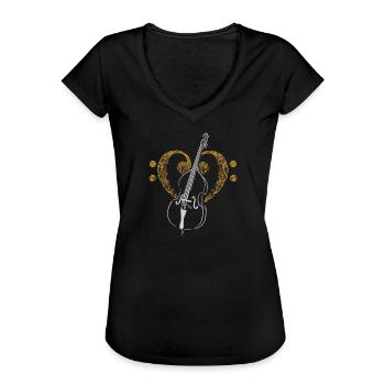 Contrebasse et clef basse - T-shirt vintage Femme - noir - Devant - Danielle (179cm)