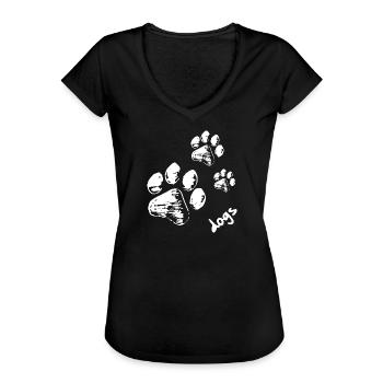 Pattes de chien - Chiens - T-shirt vintage Femme - noir - Devant - Danielle (179cm)