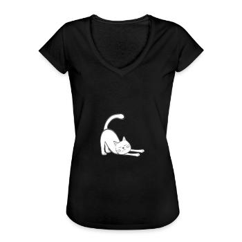 Cat stretch Katze Kätzchen strecken stretching - Frauen Vintage T-Shirt - Schwarz - Vorne - Danielle (179cm)