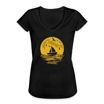 Segelschiff Segeln Segelboot Segel Mond Geschenk - Frauen Vintage T-Shirt - Schwarz - Vorne - Danielle (179cm)