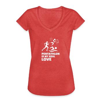 J’adore le pentathlon - T-shirt vintage Femme - rouge chiné - Devant - Danielle (179cm)