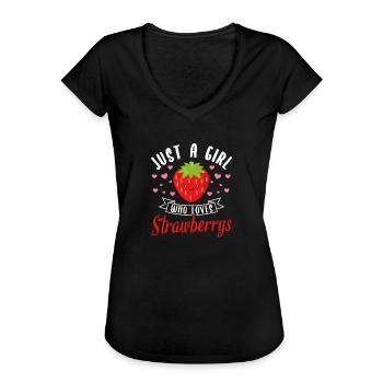 Erdbeeren Mädchen Damen - Frauen Vintage T-Shirt - Schwarz - Vorne - Danielle (179cm)