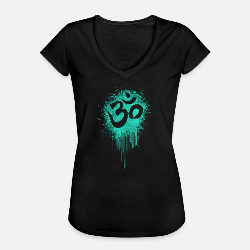 Psychedelic Om Goa Psytrance Splash - Frauen Vintage T-Shirt - Schwarz