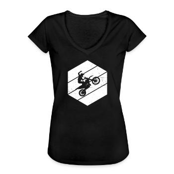 Damen Supermoto Freestyle Motocross Herren - Frauen Vintage T-Shirt - Schwarz - Vorne - Danielle (179cm)