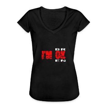 I’m Ok - Je suis brisé Maladie mentale invisible - T-shirt vintage Femme - noir - Devant - Danielle (179cm)
