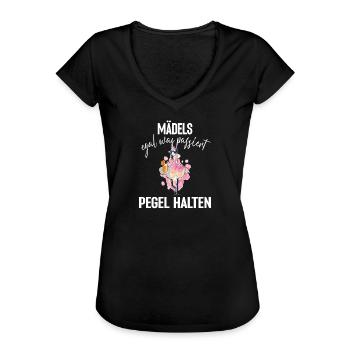 Mädels egal was passiert Pegel halten Flamingo - Frauen Vintage T-Shirt - Schwarz - Vorne - Danielle (179cm)