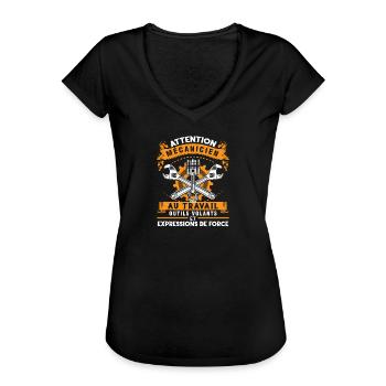 Mecanicien Au Travail Mécanicien Mécatronicien - T-shirt vintage Femme - noir - Devant - Danielle (179cm)