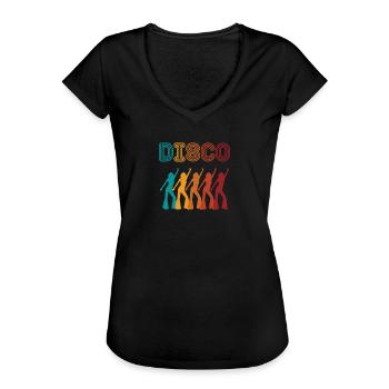 Disco Queens Retro 80er 70er 90er Jahre Vintage - Frauen Vintage T-Shirt - Schwarz - Vorne - Danielle (179cm)
