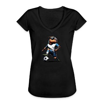 Capybara spielt Fußball - Geschenk Fußballspieler - Frauen Vintage T-Shirt - Schwarz - Vorne - Danielle (179cm)