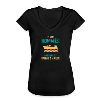 Motor Boat Jetski Captain Gift Boat - Women's Vintage T-Shirt - black - Front - Danielle (179cm)