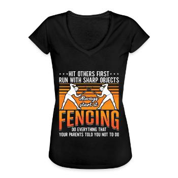 Fencing Hit Others First Retro Epee Fighter Fencer - Frauen Vintage T-Shirt - Schwarz - Vorne - Danielle (179cm)