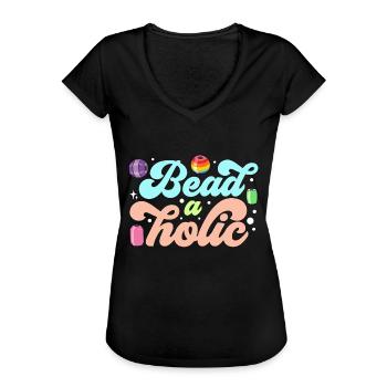 Beading Beadaholic Jewelry Making Beadwork Beader - Women's Vintage T-Shirt - black - Front - Danielle (179cm)