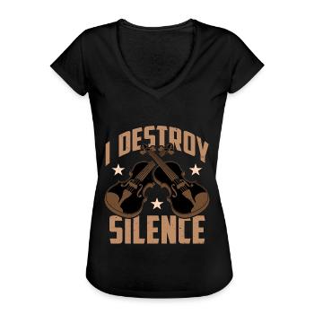 Violin I Destroy Silence Classical Music Violinist - Women's Vintage T-Shirt - black - Front - Danielle (179cm)