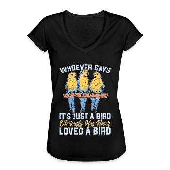 Perruche Celui Qui Dit C’est Juste Un Oiseau Amoureux Des Animaux - T-shirt vintage Femme - noir - Devant - Danielle (179cm)