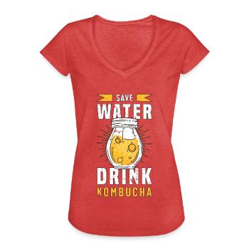 Kombucha Save Water Drink Manchurian Mushroom - Frauen Vintage T-Shirt - Rot meliert - Vorne - Danielle (179cm)