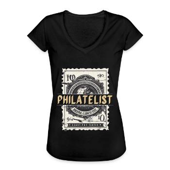 Stamp Collector Philatelist Loves Stamp Collecting - Women's Vintage T-Shirt - black - Front - Danielle (179cm)