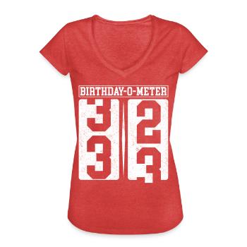 Birthday-O-Meter 33 Joyeux 33ème anniversaire Célébrant - T-shirt vintage Femme - rouge chiné - Devant - Danielle (179cm)