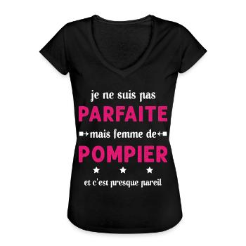 pas parfaite mais femme de pompier - T-shirt vintage Femme - noir - Devant