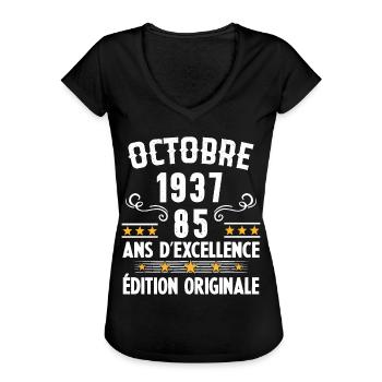 85 Ans Anniversaire Vintage Né(e) en Octobre 1937 - T-shirt vintage Femme - noir - Devant - Danielle (179cm)