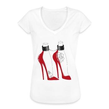 BDSM High Heels Lack Dom Sub Fetisch Kinky Sex - Frauen Vintage T-Shirt - Schwarz - Vorne - Danielle (179cm)