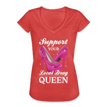 LGBTQ Soutenez votre drag queen locale - T-shirt vintage Femme - rouge chiné - Devant - Danielle (179cm)