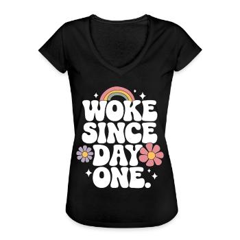 Woke - Frauen Vintage T-Shirt - Schwarz - Vorne - Danielle (179cm)