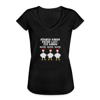 Shirt - Hühner haben keine Lust. Bock Bock Bock - Frauen Vintage T-Shirt - Schwarz - Vorne - Danielle (179cm)