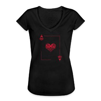 Herz Ass Poker Karte Halloween Kostüm lustig - Frauen Vintage T-Shirt - Schwarz - Vorne - Danielle (179cm)