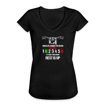 Slechts één down - Motocross, Enduro, Biker, Motorcycle - Vrouwen Vintage T-shirt - zwart - Voor