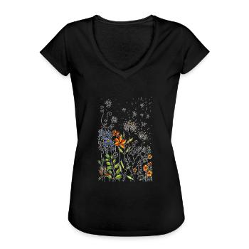 Bunte Blumen - Frauen Vintage T-Shirt - Schwarz - Vorne - Danielle (179cm)