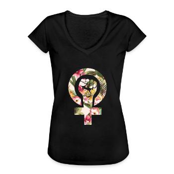 Feministen Faust -Feministin - Frauenrechte-Blumen - Frauen Vintage T-Shirt - Schwarz - Vorne - Danielle (179cm)