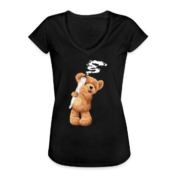 Bär Kiffen Hanf Geschenk - Frauen Vintage T-Shirt - Schwarz - Vorne
