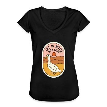 Vie avec des oies, faune, nature, oie mignonne - T-shirt vintage Femme - noir - Devant - Danielle (179cm)