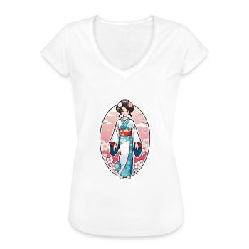 japonaise en kimono - japon - manga - T-shirt vintage Femme - noir - Devant