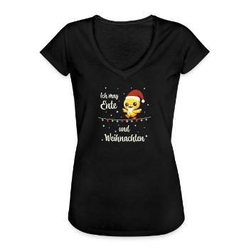 Weihnachts Ente auf einer Lichterkette - Frauen Vintage T-Shirt - Schwarz - Vorne - Danielle (179cm)