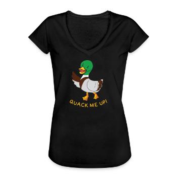 Kwakzalver me Up Duck Funny Animal Puns - Vrouwen Vintage T-shirt - zwart - Voor - Danielle (179cm)