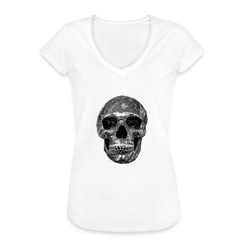 Totenkopf,metallisch,pailletten,nieten,silber - Frauen Vintage T-Shirt - Schwarz - Vorne - Danielle (179cm)