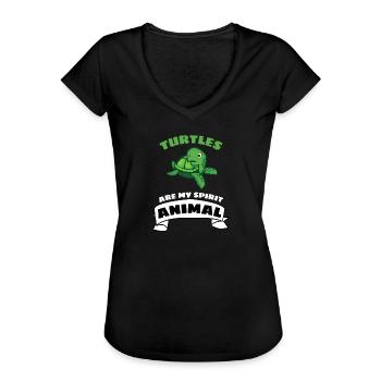 Sea Creature Ocean Animal Gift Cute Turtle - Women's Vintage T-Shirt - black - Front - Danielle (179cm)