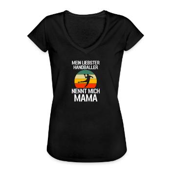 Mein Liebster Handballer Nennt Mich Mama Handball - Frauen Vintage T-Shirt - Schwarz - Vorne - Danielle (179cm)