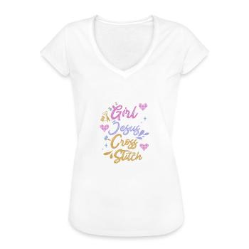 Cross Stitch Cross Stitch Embroidery - Women's Vintage T-Shirt - black - Front - Danielle (179cm)