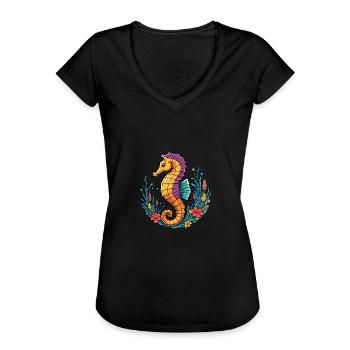 Seepferdchen - Frauen Vintage T-Shirt - Schwarz - Vorne - Danielle (179cm)