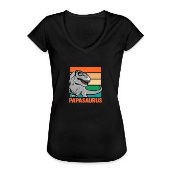 Papa Père Dino Dinosaure Papasaurus - T-shirt vintage Femme - noir - Devant - Danielle (179cm)