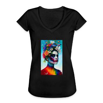 ARTWORK Flower Head Rainbow - Women's Vintage T-Shirt - black - Front - Danielle (179cm)