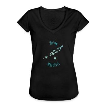 Cadeau des Maldives pour les vacanciers des Maldives - T-shirt vintage Femme - noir - Devant - Danielle (179cm)