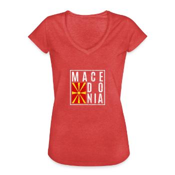 Macédoine du Nord - T-shirt vintage Femme - rouge chiné - Devant - Danielle (179cm)